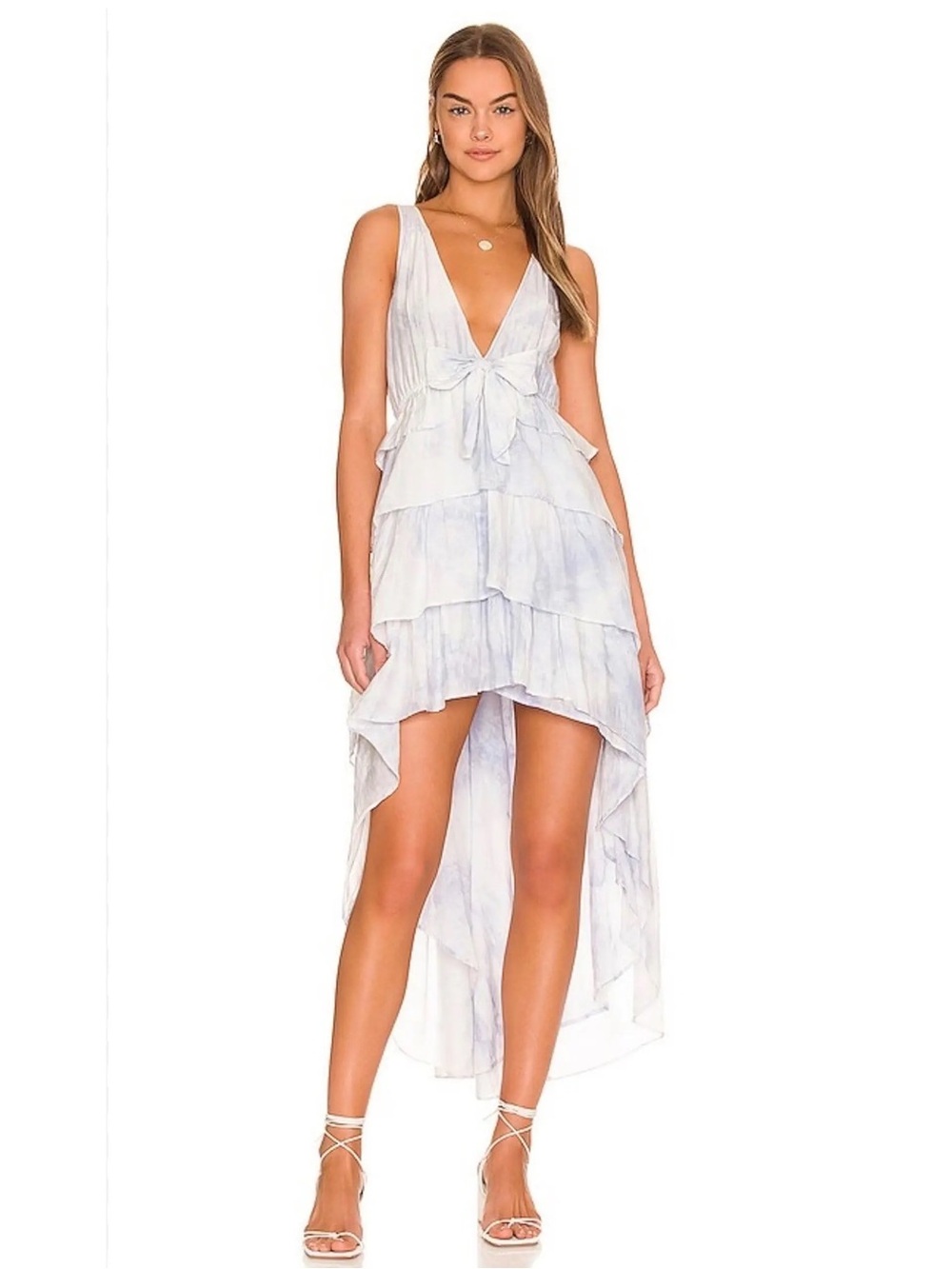NWT LoveShackFancy Risley
Pale Blue Tiered High-Low Cotton Silk Ruffle Dress
